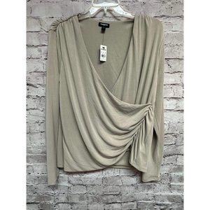 Express Women’s Blouse Wrap Taupe Gray Stretchy Long Sleeve Size Large New